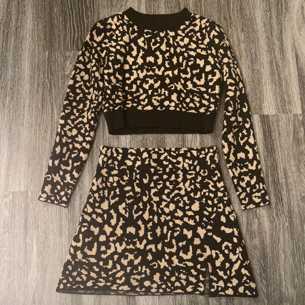 Two piece outfit with sweater and matching skirt